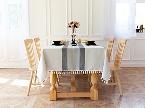 SASIGAYA Tischdecke Stoff Abwaschbar Grau Wasserabweisend Baumwolle Leinen Tischtuch mit Quaste Rechteckige Fleckschutz Tischtücher für Home Party Hochzeit Dekoration(140×260cm) von SASIGAYA