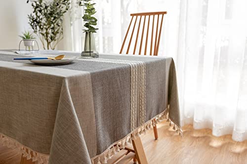 SASIGAYA Tischdecke Vintage Grau Abwaschbar Baumwolle Leinen Tischtuch mit Quaste Wasserabweisend Rechteckige Fleckschutz Tischtücher für Home Party Hochzeit Dekoration(140×300cm) von SASIGAYA