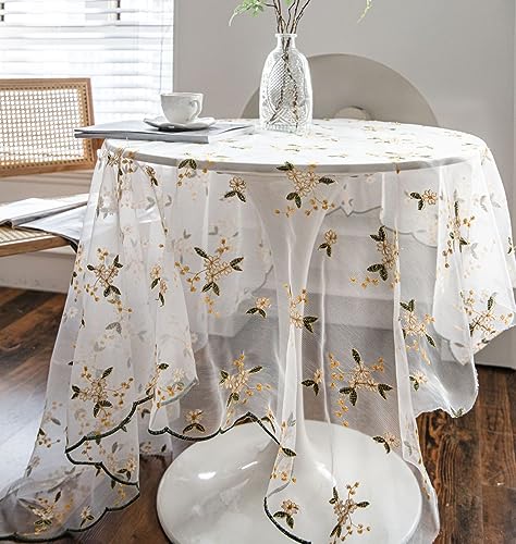 SASIGAYA Tischdecken Vintage Boho Weiß Spitze Landhausstil Tischdecke 130×160cm Rechteckige Blumen Tischdecke Durchscheinende Durchbrochene Stickerei Tischuch für Küche Hochzeit Party Dekoration von SASIGAYA