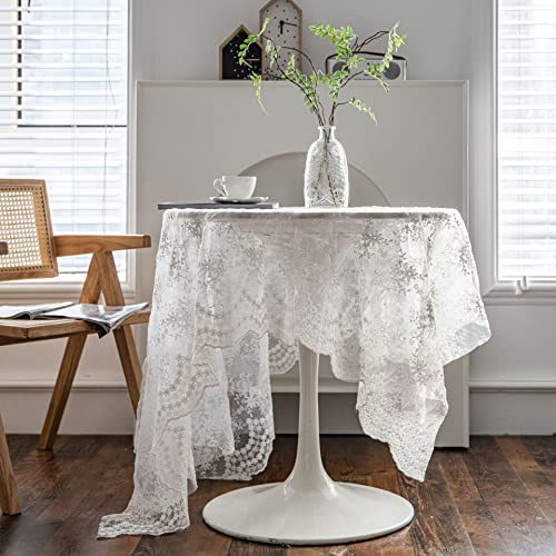 SASIGAYA Tischdecken Vintage Boho Weiß Spitze Landhausstil Tischdecke 130×180cm Rechteckige Blumen Tischdecke Durchscheinende Durchbrochene Stickerei Tischuch für Küche Hochzeit Party Dekoration von SASIGAYA