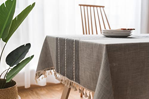 SASIGAYA Wasserabweisend Tischdecke 110×170cm mit Quasten,Grau Tischdecken Abwaschbar,Baumwolle Leinen Tischtuch für Rechteckige Fleckschutz für Home Küche Dekoration Garten-Tischtücher von SASIGAYA