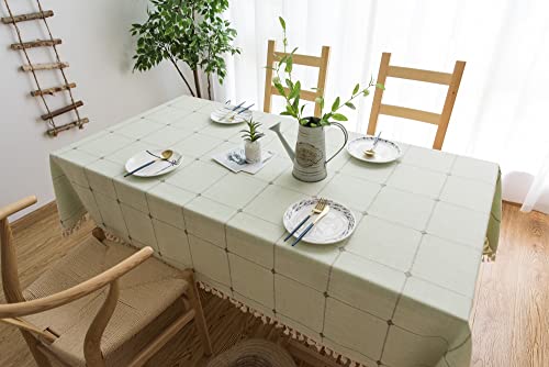 SASIGAYA Wasserabweisend Tischdecke 110×170cm mit Quasten,Grün Kariert Tischdecken Abwaschbar,Baumwolle Leinen Tischtuch für Rechteckige Fleckschutz für Home Küche Dekoration Garten-Tischtücher von SASIGAYA