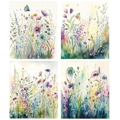 SASMOIYUG 4 Stück Malen nach Zahlen Erwachsene，Paint by Numbers Blumen Mit 6 Pinseln und Acrylfarbe knitterfreie leinwand Kit DIY Handgemalt Ölgemälde Kit 25 X 30 CM Ohne Rahmen (F) von SASMOIYUG