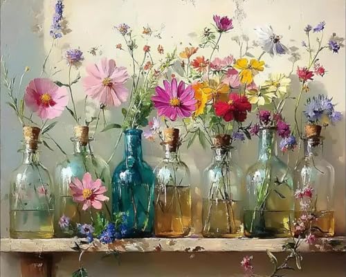 SASMoiyug Malen nach Zahlen Erwachsene，DIY Paint by Numbers Blumen Kit Mit Pinseln und Acrylfarbe，Handgemalt Vasen Malen nach Zahlen Kit 40 X 50 CM Geeignet für Heimdekoration (A) von SASMoiyug