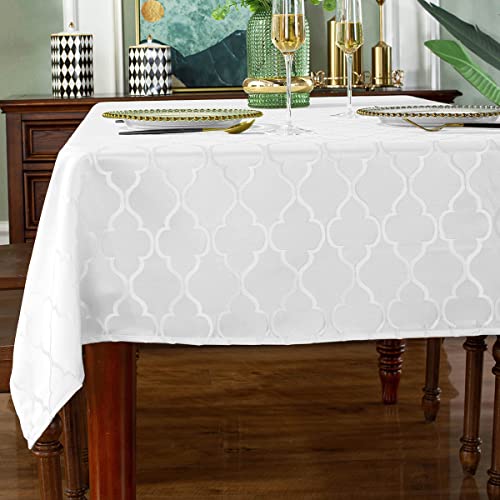 SASTYBALE Jacquard Tischdecke Blume Muster Polyester Tischdecke Spill Proof Staub-Beweis Knitterbeständige Tischdecke für Küche Esstisch (weiß, Rechteck/länglich, 132 x 182 cm (4-6 Sitze)) von SASTYBALE