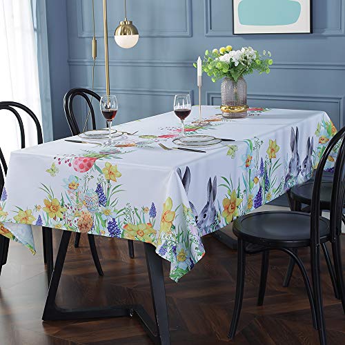 SASTYBALE Oster-Tischdecke, knitterfrei und fleckenabweisend, rechteckige Stoff-Tischdecke mit Frühlingsblumen, Tischdekoration (rechteckig/länglich, 152.4x213.4 cm (6–8 Sitze) von SASTYBALE