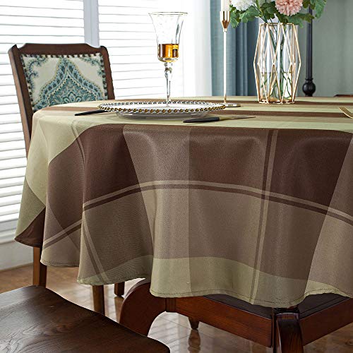 SASTYBALE Round Tablecloth Checkered Style Polyester Table Cloth Dust-Proof Wrinkle Resistant Heavy Weight Table Cover for Kitchen Dinning Tabletop Decoration (Round,70" (4-6 Seats), Taupe von SASTYBALE