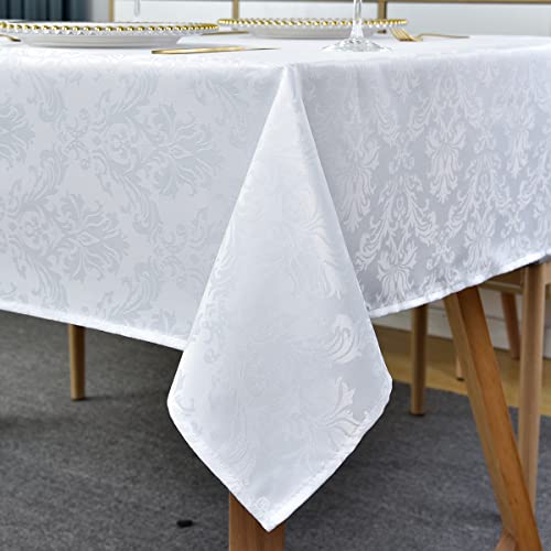 SASTYBALE Weiße Tischdecke, rechteckig, 152.4x253.4 cm, Jacquard-Damast-Tischdecke, auslaufsichere und knitterfreie Polyester-Tischdecke, Party, Innen- und Außenbereich SASTYBALE Weiße Tischdecke, rechteckig, 152.4x253.4 cm, Jacquard-Damast-Tischdecke, auslaufsichere und knitterfreie Polyester-Tischdecke, Party, Innen- und Außenbereich von SASTYBALE
