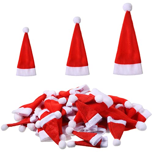 SATINIOR 48 Stück 17 cm 12 cm 7 cm Mini Santa Hüte Mini Weihnachtsmützen Weinflaschen Mütze Deko Weihnachten Lutscher Hüte zum Basteln (Rot) von SATINIOR