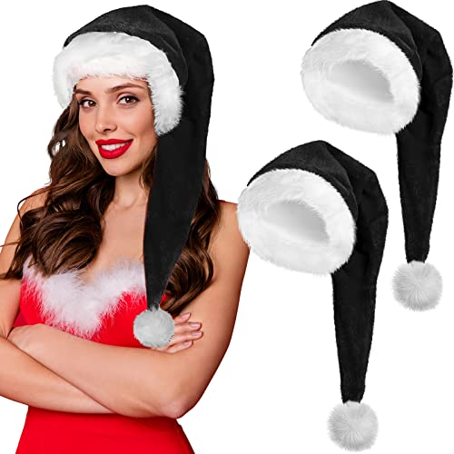 SATINIOR 2 Weihnachtsmütze Unisex Weihnachtsmütze Weihnachtshut für Erwachsene Frauen Männer Lange Weihnachtsmütze für Neujahr Festliche Feiertage Kostüm Party (Schwarz, Samt) von SATINIOR