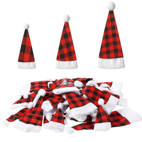 SATINIOR 48 Mini Weihnachtsmützen Nikolausmütze Klein Weihnachtsmann Mütze Weihnachtshut Santa Hüte für Mini Weinflaschen Mütze Lutscher Hüte Puppenhaus Weihnachtsfeiern Deko (Rot Schwarz) von SATINIOR
