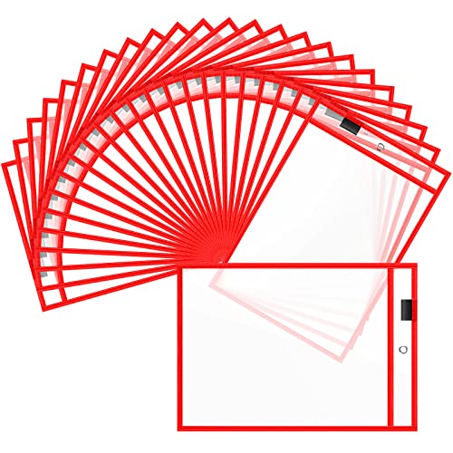 SATINIOR 80 Stück trocken abwischbare Taschen, 35.6x25.4 cm, transparente Hüllen, zum Aufhängen, trocken abwischbar, Kunststoffhüllen, Büro, Zuhause (rot) von SATINIOR