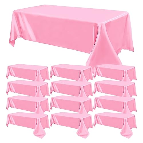Satin-Tischdecke, rechteckig, helle Seide, glatter Stoff, Tischauflage für Hochzeitsbankett, Partys, Veranstaltungen, Geburtstagsfeiern, Tischdekoration, 145 x 274 cm, Rosa, 12 Stück Satin-Tischdecke, rechteckig, helle Seide, glatter Stoff, Tischauflage für Hochzeitsbankett, Partys, Veranstaltungen, Geburtstagsfeiern, Tischdekoration, 145 x 274 cm, Rosa, 12 Stück von SATULGAU