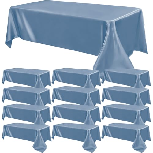 Satin-Tischdecke für Hochzeit, rechteckig, helle Seide, glatter Stoff, Tischdecke für Hochzeit, Bankett, Party, Events, Geburtstagsparty, Weihnachten, Tischdekoration (145 x 274 cm, Staubblau), 12 von SATULGAU