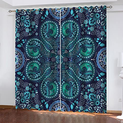 SATUSA Vorhang Blickdicht 3D Vintage Mandala-Blumen Muster Ösenschal 2Er Set 140X160Cm Fenster Gardinen Mit Ösen Verdunkelungsvorhang Wohnzimmer Kinderzimmer Thermovorhang Schallschutz Vorhänge von SATUSA