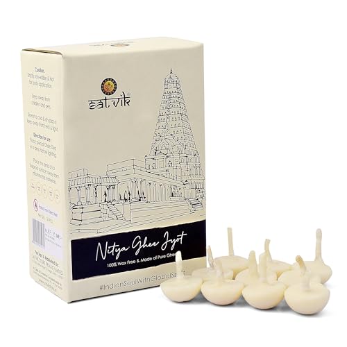 Satvik Pure Ghee Dochte, 50 Stück, gebrauchsfertige Dochte aus reiner Ghee Baumwolle, Diya/Ghee Diya/Puja Batti für Ihren täglichen Pujan Essential (bis zu 30 Minuten Zeit) von SATVIK STORE