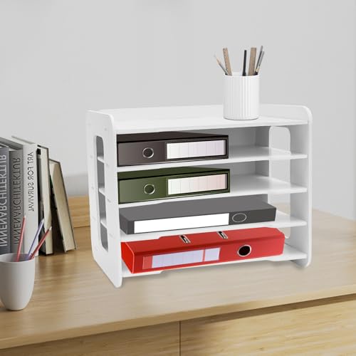 Briefablage-Organisator 5-Schicht PVC-Holzverbund stapelbar für A4 Dokumente 34x25x26.5cm Weiß von SAUADY