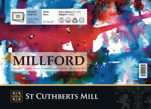 Millford Aquarellpapier, hart, 22,9 x 30,5 cm, 20 Blatt, 300 g/m², ohne Oberfläche, säurefrei Millford Aquarellpapier, hart, 22,9 x 30,5 cm, 20 Blatt, 300 g/m², ohne Oberfläche, säurefrei von SAUNDERS WATER FORD SERIES