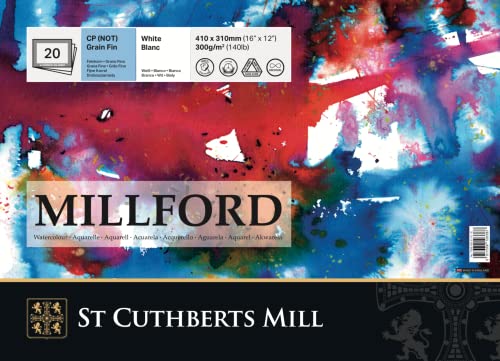 St Cuthberts Mill Millford – Block mit 20 Blatt Aquarellpapier, feine Körnung, 41 x 21 cm, 300 g/m², Weiß von SAUNDERS WATER FORD SERIES