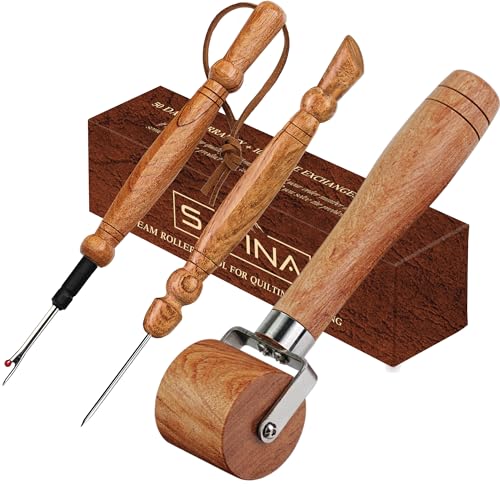 SAVINA Nahttrenner, Set mit 3 Stück, Nahtroller und Stiletto zum Nähen, handgefertigtes Hartholz, professionell, vielseitig einsetzbar, langlebig zum Nähen/Quilten von SAVINA
