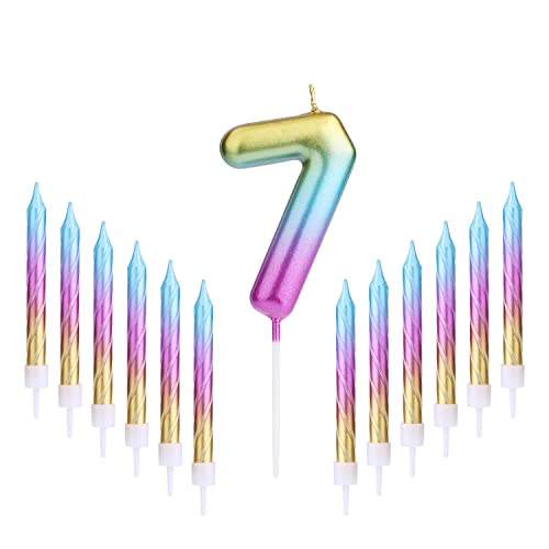 1 Satz 6,9 cm Geburtstagskerzen, Spiralkerze mit Regenbogenverlauf für Geburtstagsfeiern (Nummer 7, mit 12 Kerzen) von SAVITA
