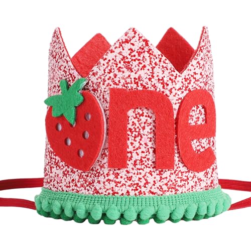 1. Geburtstag Krone Erdbeerkrone für Mädchen Babys, Niedlich Erdbeer Krone zum Ersten Geburtstag Erdbeerdekorationen zum 1. Geburtstag (Rosa Serie) von SAVITA