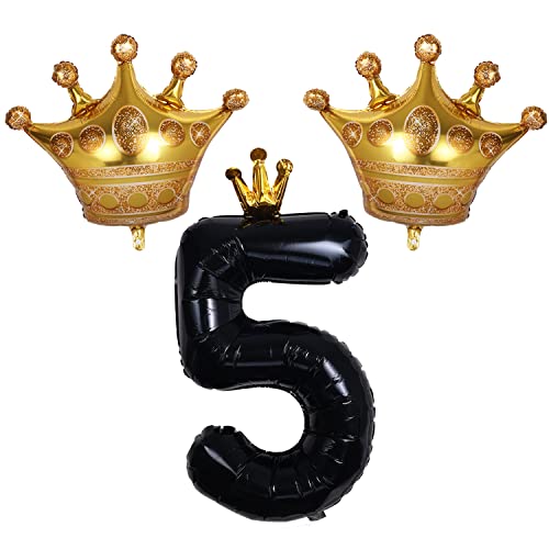 101,6 cm Zahlenballon mit Krone, Folienballons Zahlen & 73 cm Große Goldene Krone Heliumballon Zahlen für Geburtstage Partys Festdekoration (Schwarz, 5) von SAVITA