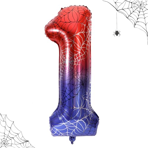 101,6cm Riesiger Spinnennetz Zahlen Geburtstagsballon, Großer Spinnen Thema Zahlenballons Rote Blaue Helden Partydekorationen für Jungen Kinder Geburtstag Jubiläum Halloween Partyzubehör (1) von SAVITA