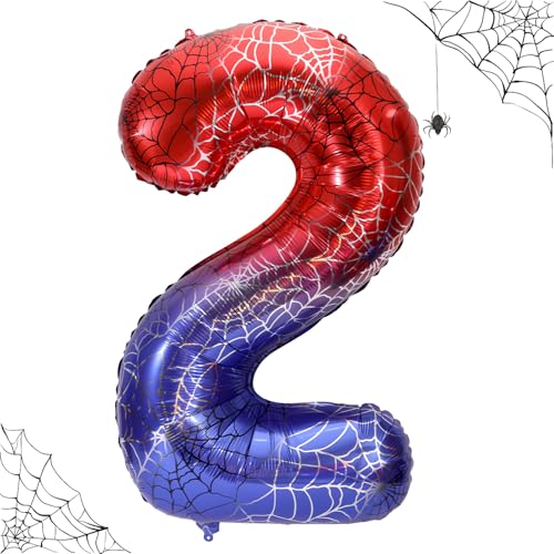 101,6cm Riesiger Spinnennetz Zahlen Geburtstagsballon, Großer Spinnen Thema Zahlenballons Rote Blaue Helden Partydekorationen für Jungen Kinder Geburtstag Jubiläum Halloween Partyzubehör (2) von SAVITA