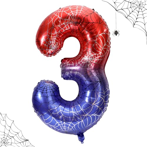 101,6cm Riesiger Spinnennetz Zahlen Geburtstagsballon, Großer Spinnen Thema Zahlenballons Rote Blaue Helden Partydekorationen für Jungen Kinder Geburtstag Jubiläum Halloween Partyzubehör (3) von SAVITA