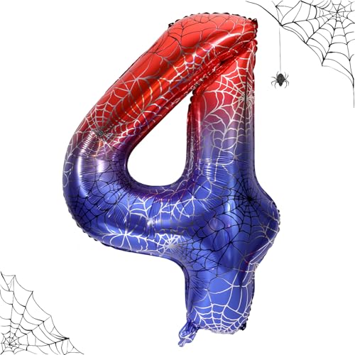 101,6cm Riesiger Spinnennetz Zahlen Geburtstagsballon, Großer Spinnen Thema Zahlenballons Rote Blaue Helden Partydekorationen für Jungen Kinder Geburtstag Jubiläum Halloween Partyzubehör (4) von SAVITA