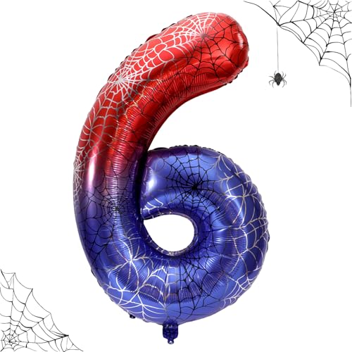 101,6cm Riesiger Spinnennetz Zahlen Geburtstagsballon, Großer Spinnen Thema Zahlenballons Rote Blaue Helden Partydekorationen für Jungen Kinder Geburtstag Jubiläum Halloween Partyzubehör (6) von SAVITA
