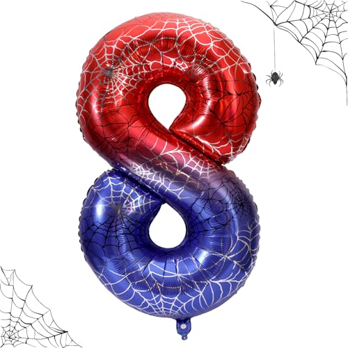 101,6cm Riesiger Spinnennetz Zahlen Geburtstagsballon, Großer Spinnen Thema Zahlenballons Rote Blaue Helden Partydekorationen für Jungen Kinder Geburtstag Jubiläum Halloween Partyzubehör (8) von SAVITA