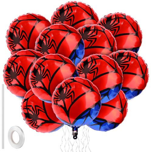 12 Stück Geburtstagsballons, 46 cm Ballon aus Aluminiumfolie mit Band und Strohhalm Dekorationen für Geburtstagspartys mit Cartoon-Motto für Jahrestage Kinder Erwachsene (Spinnenstil) von SAVITA