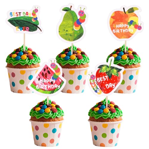 15 Stk Raupe Hungrig Tortenaufsätze, Geburtstagsdeko Erdbeere Apfel Blatt Birne Wassermelone Raupe Hungrig Cupcake Aufsätze für Geburtstagspartys von SAVITA