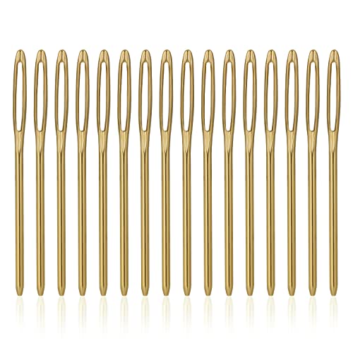 16 Stück Nähnadeln Großes öhr, 7 cm Nadeln Stumpf Sewing Needles Gobelin Nadeln Wollnadeln Handnähnadeln Metal Nadel Sticknadeln für Häkelprojekte (Gold) von SAVITA