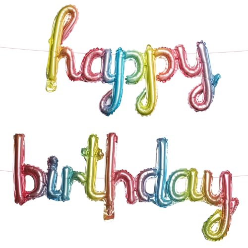 2 Stück Happy Birthday Ballon Banner, 40cm Ballon Buchstaben mit Band und Strohhalm Happy Birthday-Schriftballons Happy Birthday-Schild für den Hintergrund (Gradient) von SAVITA