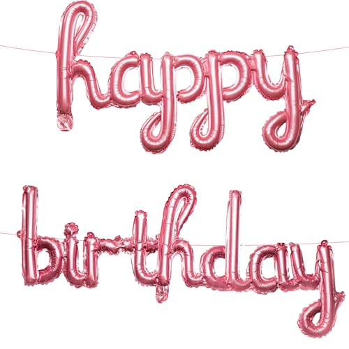 2 Stück Happy Birthday Ballon Banner, 40cm Ballon Buchstaben mit Band und Strohhalm Happy Birthday-Schriftballons Happy Birthday-Schild für den Hintergrund (Rosa) von SAVITA