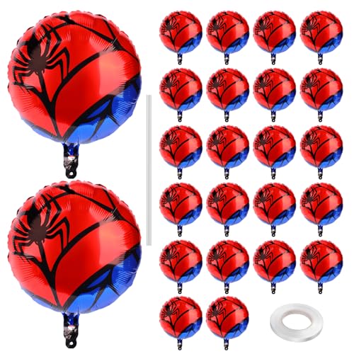 24 Stück Geburtstagsballons mit Cartoon-Motiv, 46 cm Ballon aus Aluminiumfolie mit Band und Strohhalm Dekorationen für Geburtstagspartys für Jahrestage Kinder Erwachsene (Spinnenstil) von SAVITA