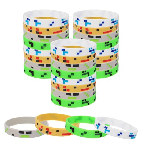 24stk Pixel Miner Themenparty Gefälligkeiten, 4 Stile Pixel Silikon Armbänder Videospiel Handgelenkbänder Geburtstag Partyzubehör Dekorationen für Erwachsene Gamer Geschenke 24stk Pixel Miner Themenparty Gefälligkeiten, 4 Stile Pixel Silikon Armbänder Videospiel Handgelenkbänder Geburtstag Partyzubehör Dekorationen für Erwachsene Gamer Geschenke von SAVITA