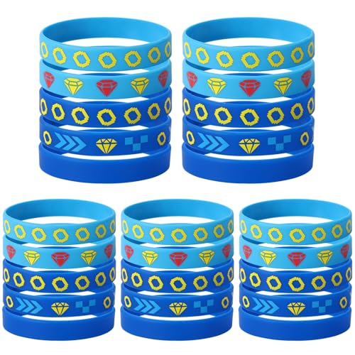 25stk Silikonarmbänder, Blau mit Goldenem Ring Geburtstagsparty-Zubehör Silikonarmbänder mit Kinder-Cartoon-Thema Armbänder Spielmotiven für Kindergeburtstagsparty-Dekorationen (5 Stile) von SAVITA