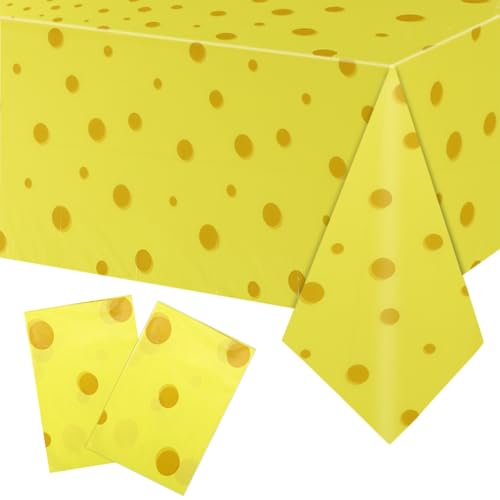 2stk Gelbe Punkt Cartoon Tischdecken, 108x180cm Rechteckige Kunststoff Tischdecken Schwamm Thema Geburtstagsdekorationen für Kindergeburtstag Ozean Thema Babyparty Zubehör von SAVITA