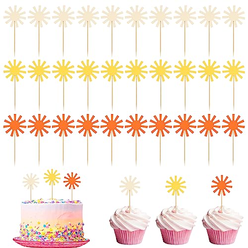 36st Sonnen Cupcake Topper, 3 Farben Sunshine Kuchentopper Cupcake Topper für Geburtstagsfeiern Kuchendekorationen Bambusstäbe für Geburtstagskuchendekoration von SAVITA