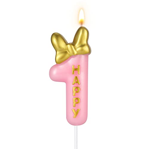 5,8cm Rosa Geburtstagskerzen, Niedlich Geburtstag Nummer Kerzen mit Schleifenknoten Kuchenzahlenkerzen für Mädchen Geburtstag Jubiläum Partys (1) von SAVITA