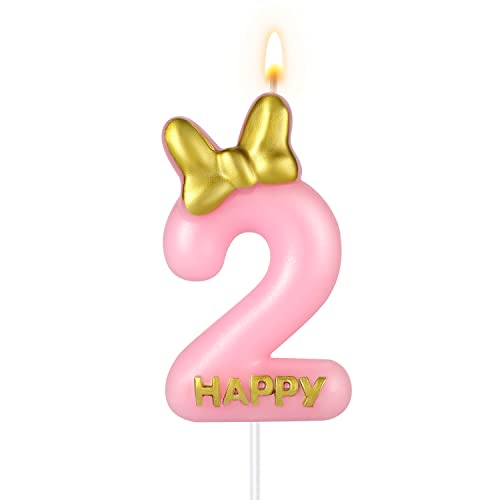 5,8cm Rosa Geburtstagskerzen, Niedlich Geburtstag Nummer Kerzen mit Schleifenknoten Kuchenzahlenkerzen für Mädchen Geburtstag Jubiläum Partys (2 von SAVITA
