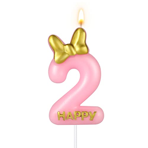 5,8cm Rosa Geburtstagskerzen, Niedlich Geburtstag Nummer Kerzen mit Schleifenknoten Kuchenzahlenkerzen für Mädchen Geburtstag Jubiläum Partys (2 5,8cm Rosa Geburtstagskerzen, Niedlich Geburtstag Nummer Kerzen mit Schleifenknoten Kuchenzahlenkerzen für Mädchen Geburtstag Jubiläum Partys (2 von SAVITA