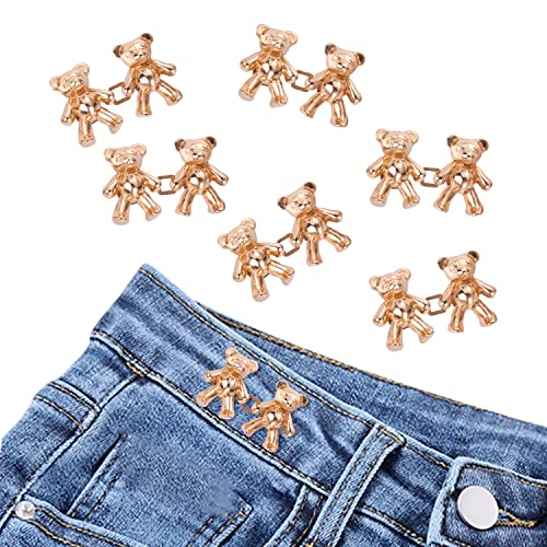 6 Paar Taillenschnallen, Süßer Bär, Jeans-Knopfnadeln für Lockere Jeans Röcke Verstellbare Taillenschnallenverlängerung für Jeans-Taille Abnehmbarer Taillenschnallenversteller (Gold) von SAVITA
