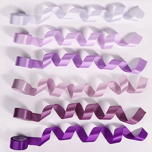 6 Rollen Band für Blumenstrauß, 25mm x 4,6m, Doppelseitiger Satin, Hochzeitsband Lila Satinband Lila Dekoband für Hochzeit, Basteldekoration, Babyparty, Partys (6 Farben) von SAVITA