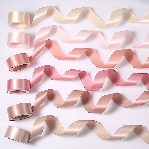 6 Rollen Band für Blumenstrauß, 25mm x 54,9m Doppelseitiges Staubiges Hochzeitsband Seidenband Hochzeit Rosa für Hochzeitseinladungen Basteln Dekorieren Babyparty Partys Verabredungen(6 Farben) von SAVITA