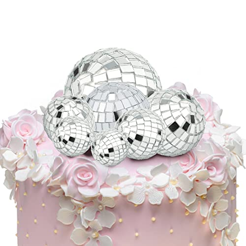 7 Stück Cupcake Topper Disco, 4 Größen Disco Ball Cake Topper Disco-Kugel-Party-Dekorationen Disco-Thema-Zubehör für 70er-Jahre-Motto-Party-Bevorzugung von SAVITA
